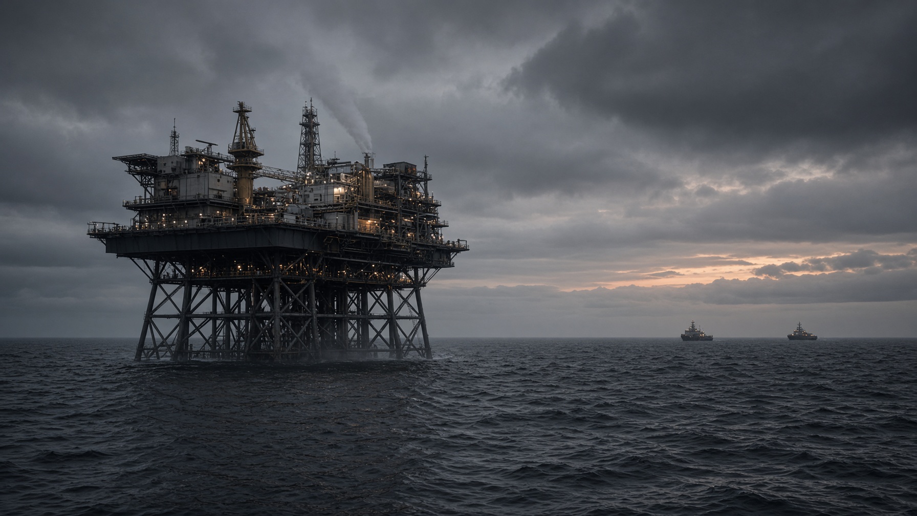 North Sea offshore platform at dusk