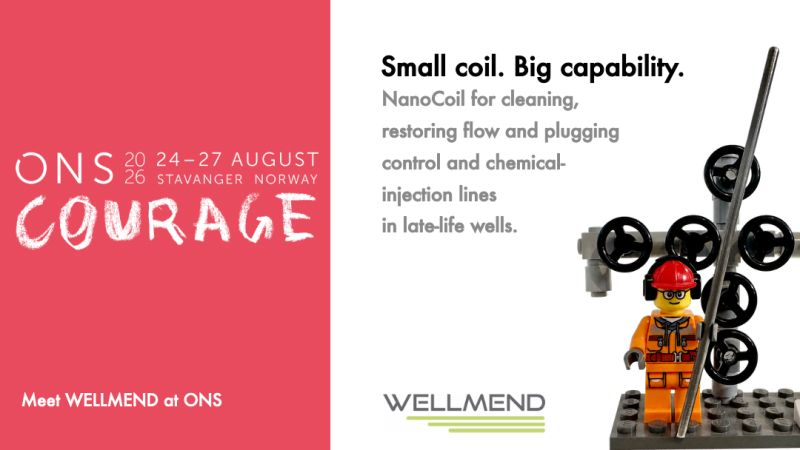 ONS 2026 Courage stand graphic — NanoCoil for cleaning, restoring flow and plugging control and chemical-injection lines